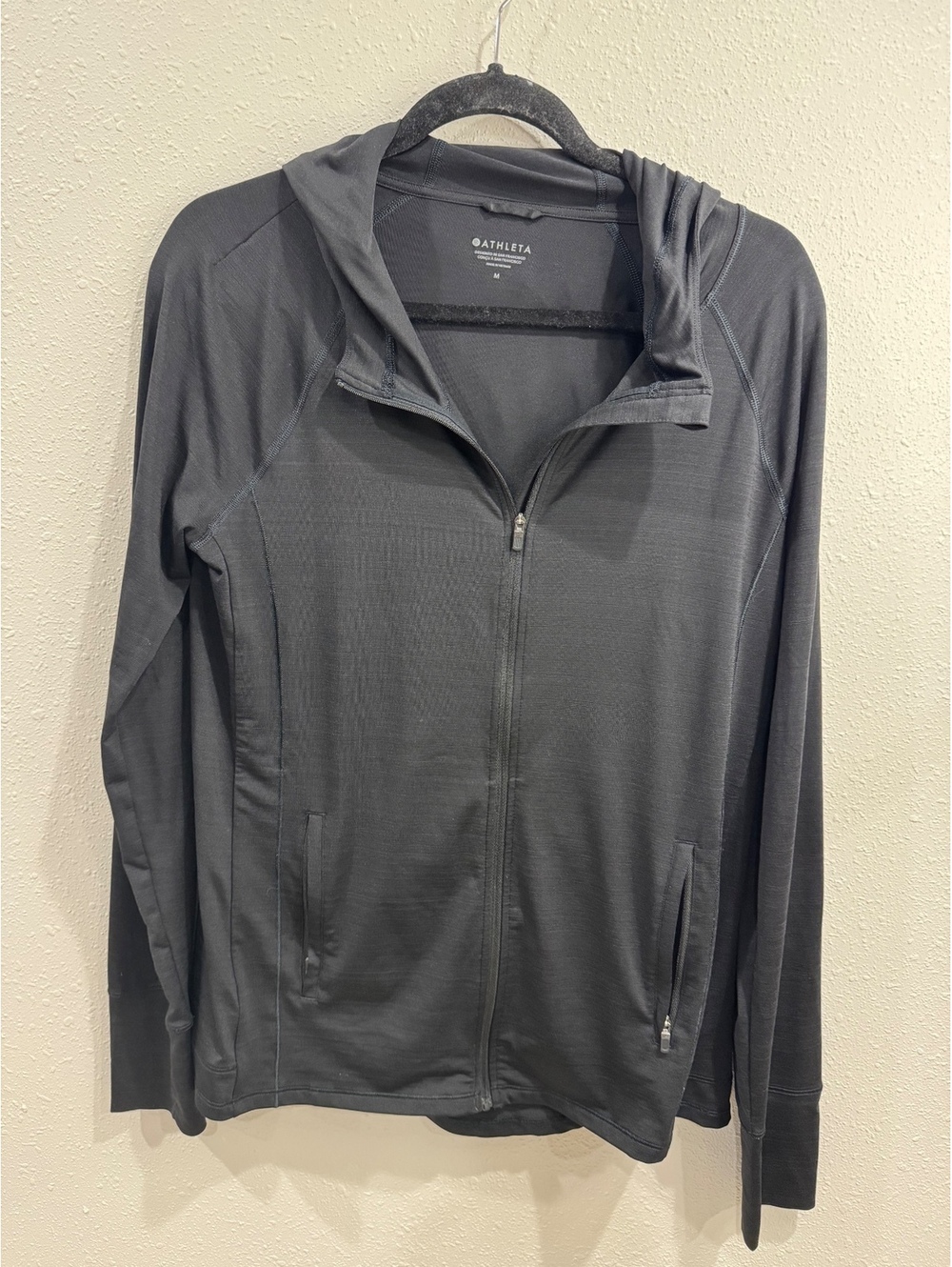 Athleta Womenโs M Black Full Zip Hooded Jacket
